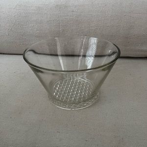 Vintage Clear Glass Blown Serving Bowl Dish 7" Diameter 4" Deep Cross Hatch Base